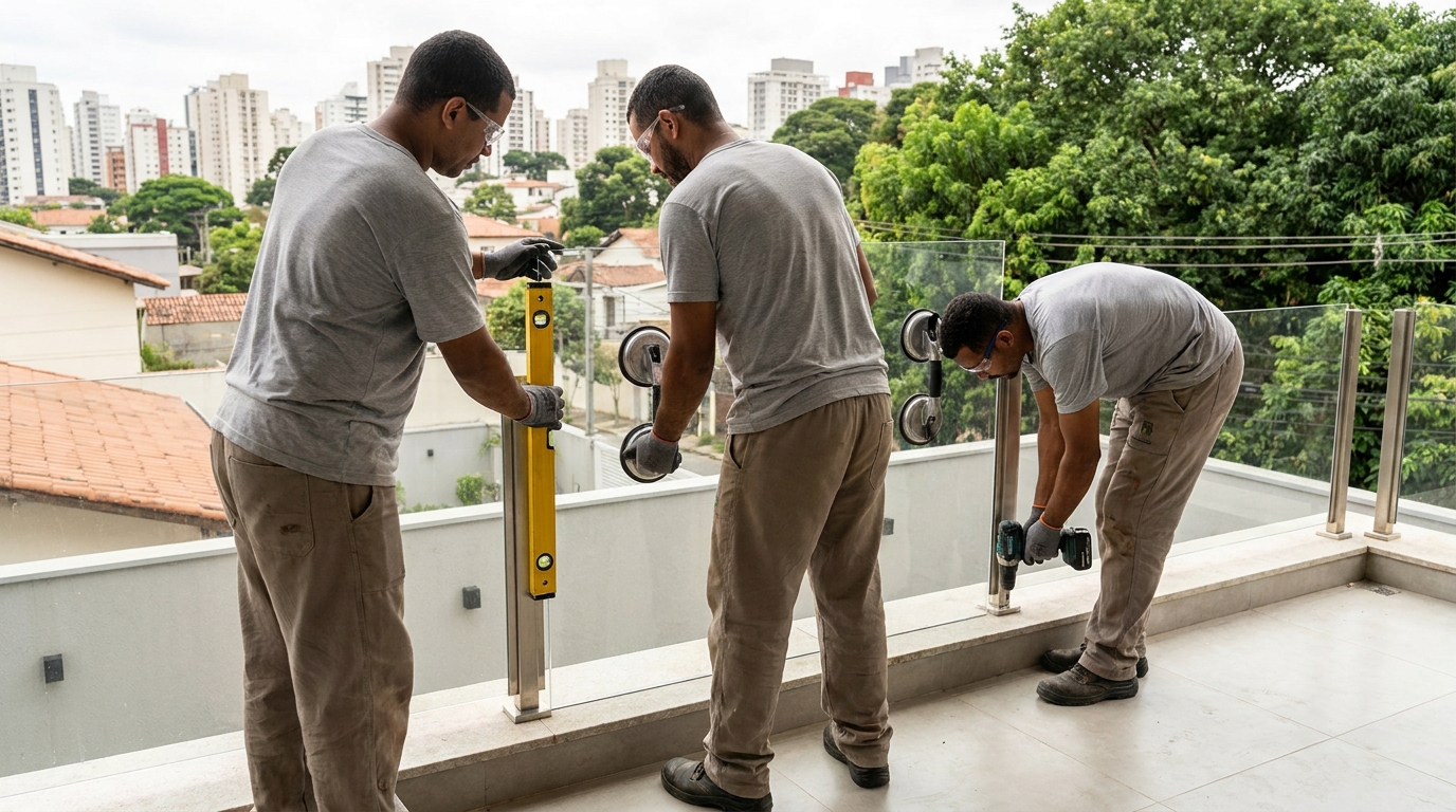 Guarda-corpo em terraço alto com vista cidade em Asa Norte-DF