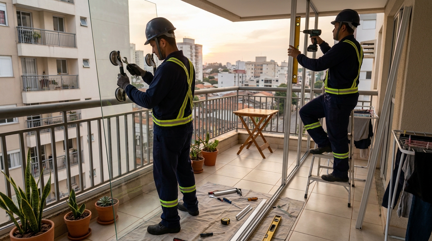 Instalação de parede de vidro em sacada em Asa Norte-DF